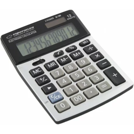 Calculator de birou Esperanza Newton, ECL102, solar sau baterie cu 12 Digits, Negru/Gri
