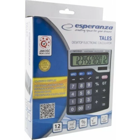 Calculator de birou Esperanza Tales, ECL101, solar sau baterie cu 12 Digits, Negru