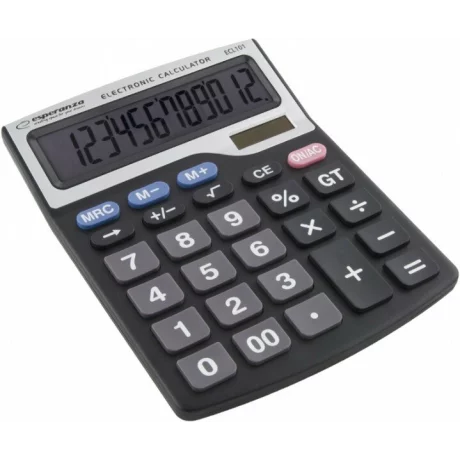Calculator de birou Esperanza Tales, ECL101, solar sau baterie cu 12 Digits, Negru