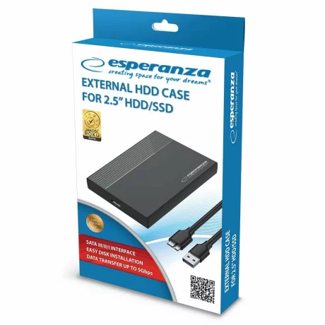 Carcasa externa HDD/SSD  2.5&quot; Esperanza EBA102, USB 3.0, Negru