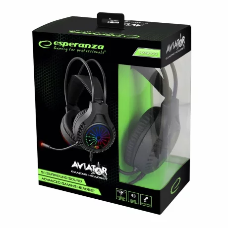 Casti gaming cu microfon Esperanza Aviator, EGH5000, RGB, stereo, 1.5m, Negru/Verde