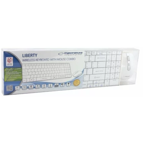 Combo mouse+tastatura wireless Esperanza Liberty, EK122K, 800-1600dpi, 99 taste, Alb