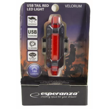 Far spate pentru bicicleta Esperanza Velorum, EOT014, Led, USB, 500mAh, Negru/Rosu