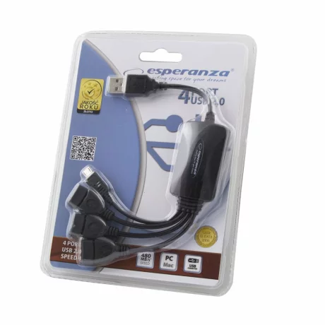 Hub Esperanza, EA158, Usb 2.0, 4 porturi, Negru