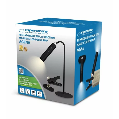 Lampa de birou LED Esperanza Agena 3in1, ELD118K, 3W, 1800mAh, USB-C,Negru