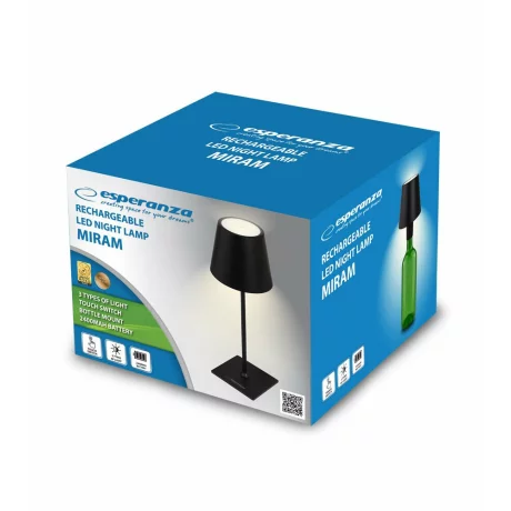 Lampa de birou LED Esperanza Miram, ELD119K, 3W, 2400mAh, USB-C, Negru