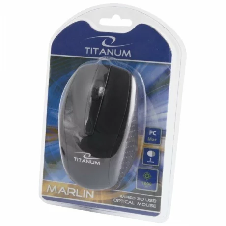 Mouse optic cu fir Titanum Marlin TM114B, 3 butoane, 2.4GHz, Usb, 1000dpi, Negru
