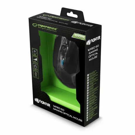 Mouse optic gaming cu fir Esperanza Fighter EGM205B, 6 butoane, Usb 2.0, 2400dpi, Negru/Albastru