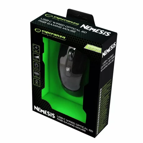 Mouse Optic Gaming Esperanza Nemesis, EGM302, RGB, 2400dpi, 1.25m, Usb-C, Negru