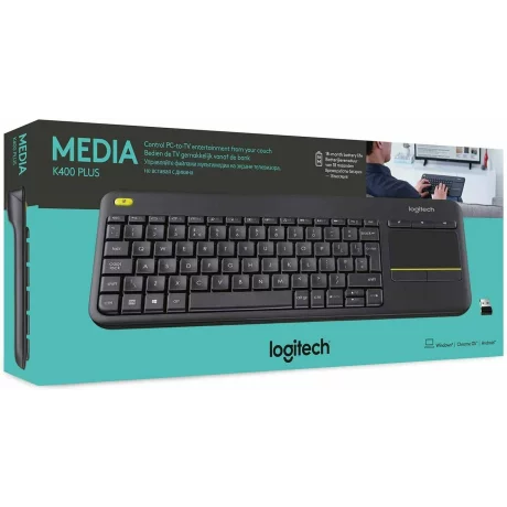 Logitech Wireless Keyboard K400 Plus, built-in touchpad, US International layout, Black