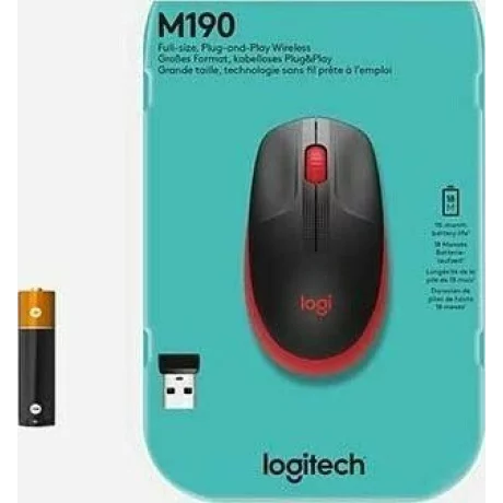 Logitech Wireless Mouse  M190, 1000 DPI, Red