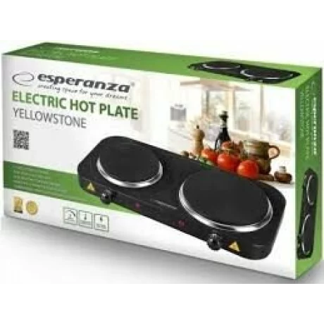 Plita electrica Esperanza Yellowstone, EKH014K, 1000W, 1x18.8cm+1x15.5cm, Negru