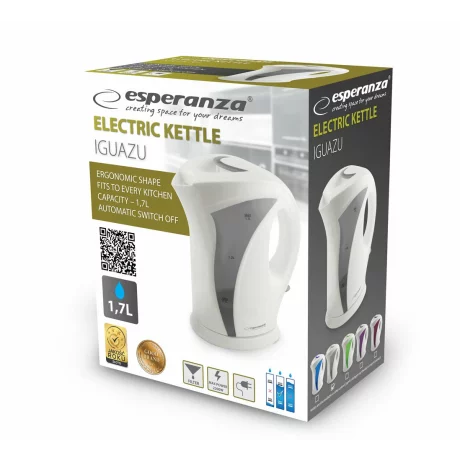 Fierbator electric Esperanza Iguazu, EKK018E, 2200W, 1.7l, Alb/Gri