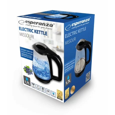 Fierbator electric Esperanza Missouri, EKK024K, 1500W, 1.7l, Negru