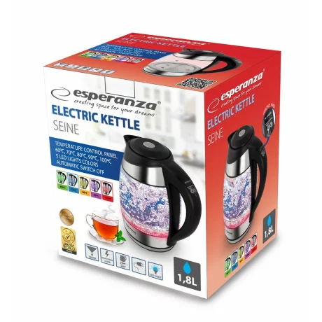 Fierbator electric Esperanza Seine, EKK026, 2200W, 1.7 litri, LED, Negru