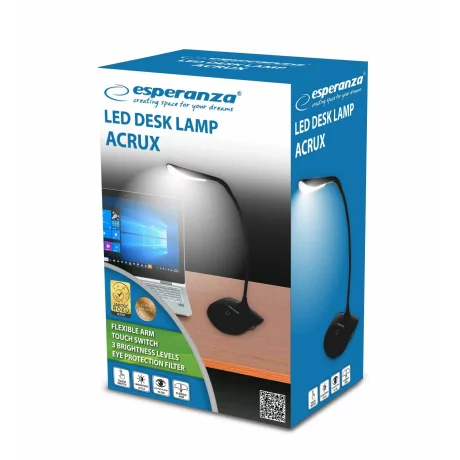 Lampa de birou LED Esperanza Akrux, ELD103K, cu brat flexibil, 3W, Negru