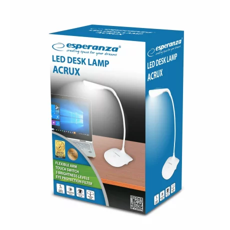 Lampa de birou LED Esperanza Akrux, ELD103W, cu brat flexibil, 3W, Alb