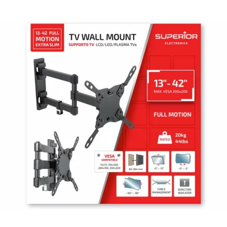 Suport Perete Superior SUPSTV010, 13&quot;-42&quot;, 20 Kg, Negru