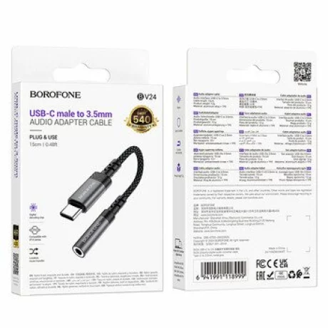 Adaptor audio Borofone BV24 Graceful, Type C la jack 3,5mm, Gri