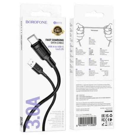 Cablu Date si Incarcare USB la Type-C Borofone Cable BX111 Feliz, 1m, 3A , Negru