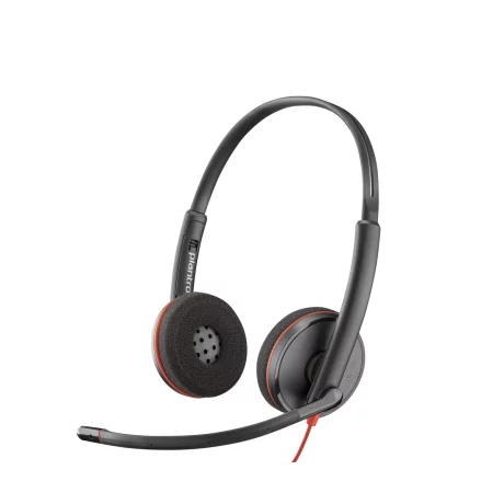 Casti Poly Blackwire 3220, adaptor USB-C/A, cu fir, negru