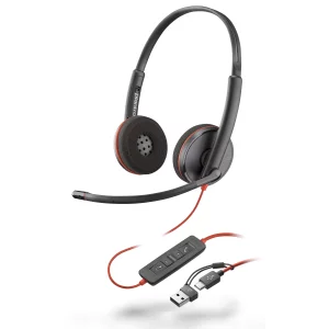 Casti Poly Blackwire 3220, adaptor USB-C/A, cu fir, negru