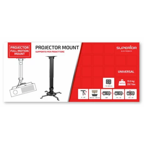 Suport Tavan pentru proiector Superior SUPSTV013, 13.5 Kg, Negru