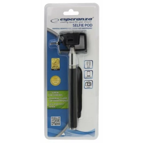 Selfie stick Esperanza EMM107, 20-100cm, 500g, Negru/Argintiu
