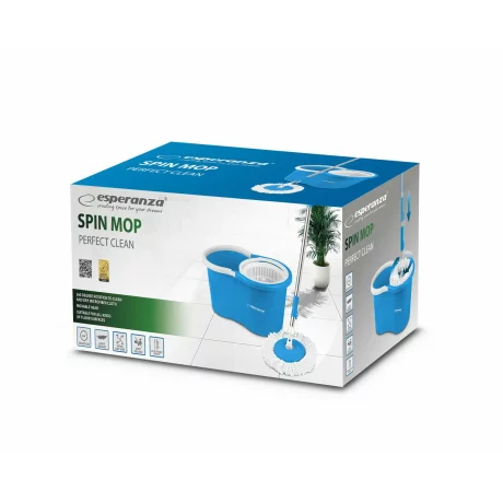 Set mop rotativ Esperanza Perfect Clean EHS005, cu galeata si storcator, rotire 360 grade, Alb/Albastru