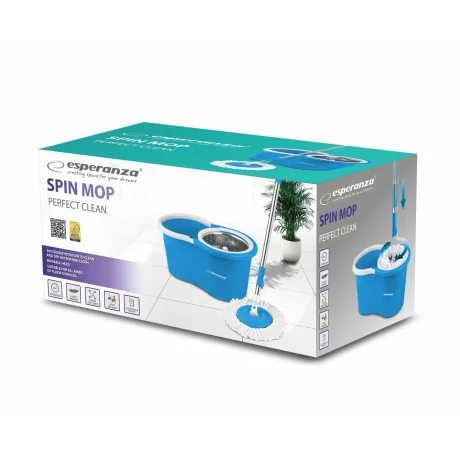 Set mop rotativ Esperanza Spin Mop EHS006, cu galeata si storcator, rotire 360 grade, Alb/Albastru