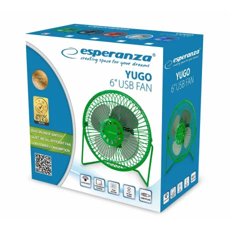 Ventilator portabil Esperanza YUGO, EA149G, USB, 2.5W, Verde
