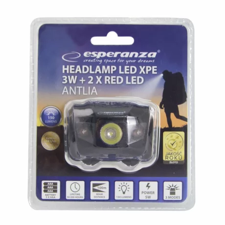Lanterna frontala Esperanza ANTLIA, EOT036, LED XPE, 150 lumeni, 5W, Negru