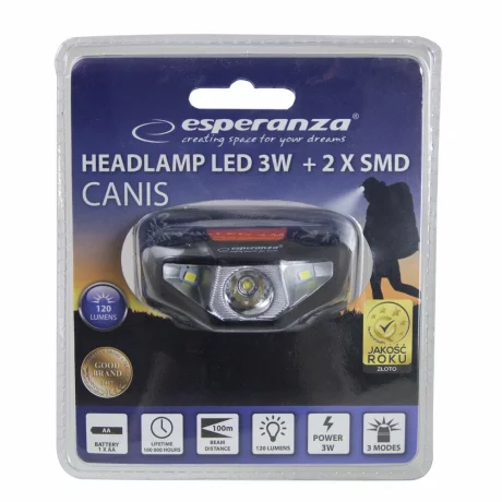 Lanterna frontala Esperanza CANIS, EOT035, LED, 120 lumeni, 3W, Negru