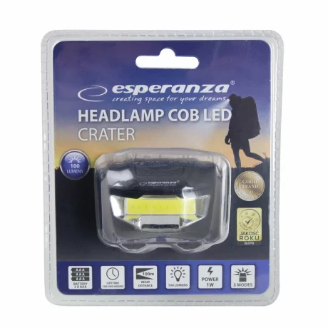Lanterna frontala Esperanza CRATER, EOT037, LED Cob, 100 lumeni, 1W, Negru