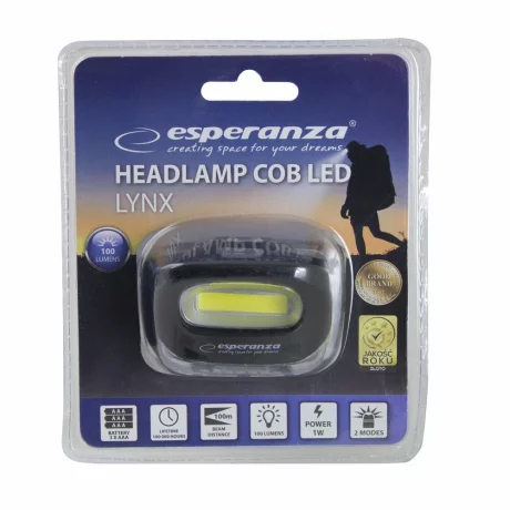 Lanterna frontala Esperanza LYNX, EOT038, LED Cob, 100 lumeni, 1W, Negru