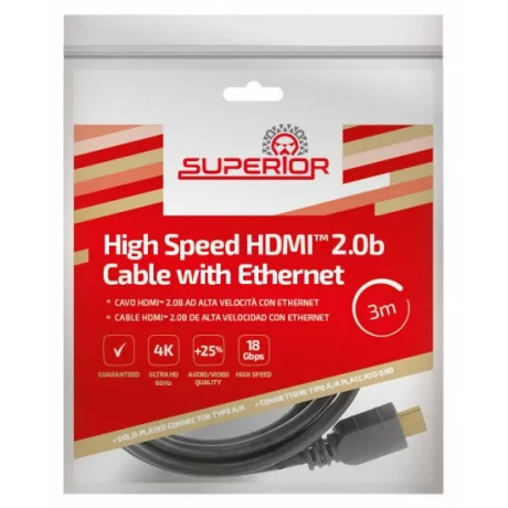Cablu HDMI 2.0b Superior SUPAVC003, 4K, 3m, Negru