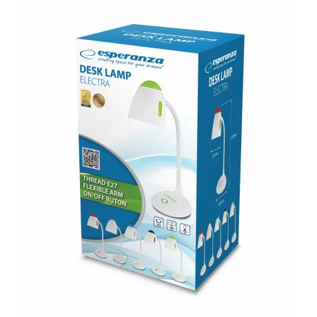 Lampa de birou E27 Esperanza ELECTRA, ELD110K, cu brat flexibil, 12W, Alb