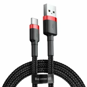 Cablu Date si Incarcare Baseus, Cafule CATKLF-C91, USB la USB Type-C, Quick Charge, 2m, Negru - Rosu