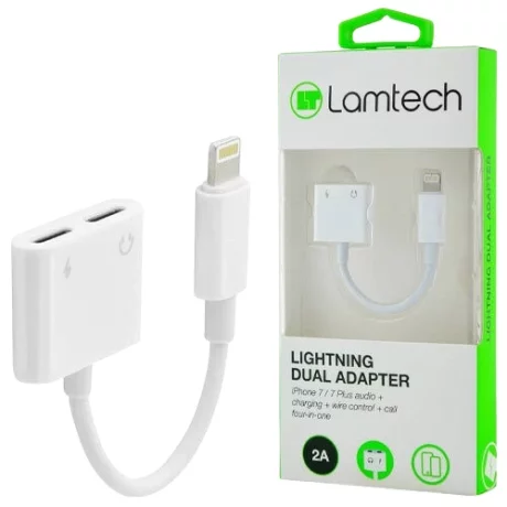 Adaptor Dual Lightning Lamtech, 4in1, 2A, Alb