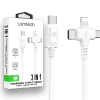 Cablu Date si Incarcare Lamtech, 3in1, USB la Type-C/Lightning/Micro USB, 2A, 1m, Alb