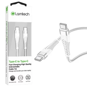 Cablu Date si Incarcare Lamtech, Type-C la Type-C, Incasabil, 1m, Alb