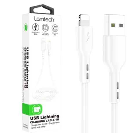 Cablu Date si Incarcare Lamtech, USB la Lightning, 2.4A, 1m, Alb