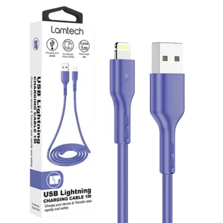 Cablu Date si Incarcare Lamtech, USB la Lightning, 2.4A, 1m, Albastru