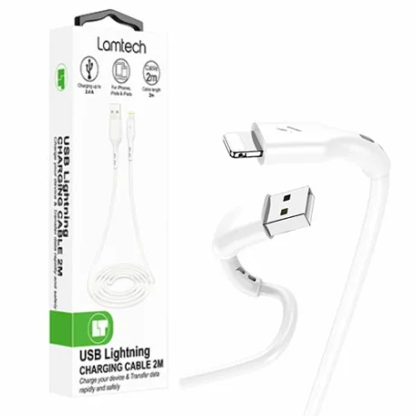 Cablu Date si Incarcare Lamtech, USB la Lightning, 2.4A, 2m, Alb