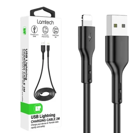 Cablu Date si Incarcare Lamtech, USB la Lightning, 2.4A, 2m, Negru