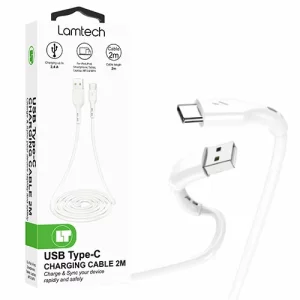 Cablu Date si Incarcare Lamtech, USB la Type-C, 2.4A, 2m, Alb
