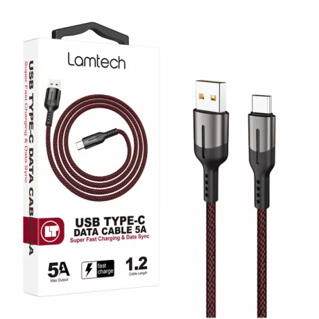 Cablu Date si Incarcare Lamtech, USB la Type-C, 5A, 1.2m, Negru