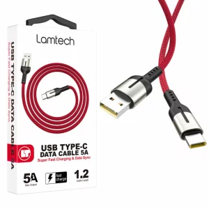 Cablu Date si Incarcare Lamtech, USB la Type-C, 5A, 1.2m, Rosu