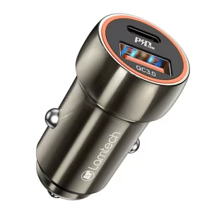 Incarcator auto Lamtech, Metal, 2xUSB, QC3.0, PD20W, Gri