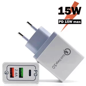 Incarcator retea Lamtech, 15W, PD, QC3.0,2xUSB, 1xUSB Type-C, Alb